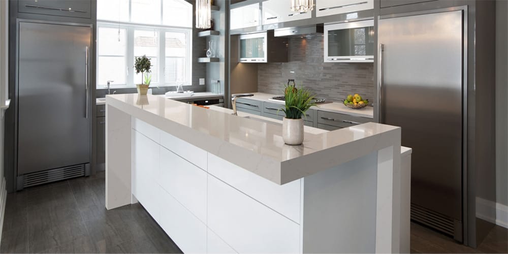 Aurora Countertops installation for modern kitchen remodeling project in Aurora Illinois