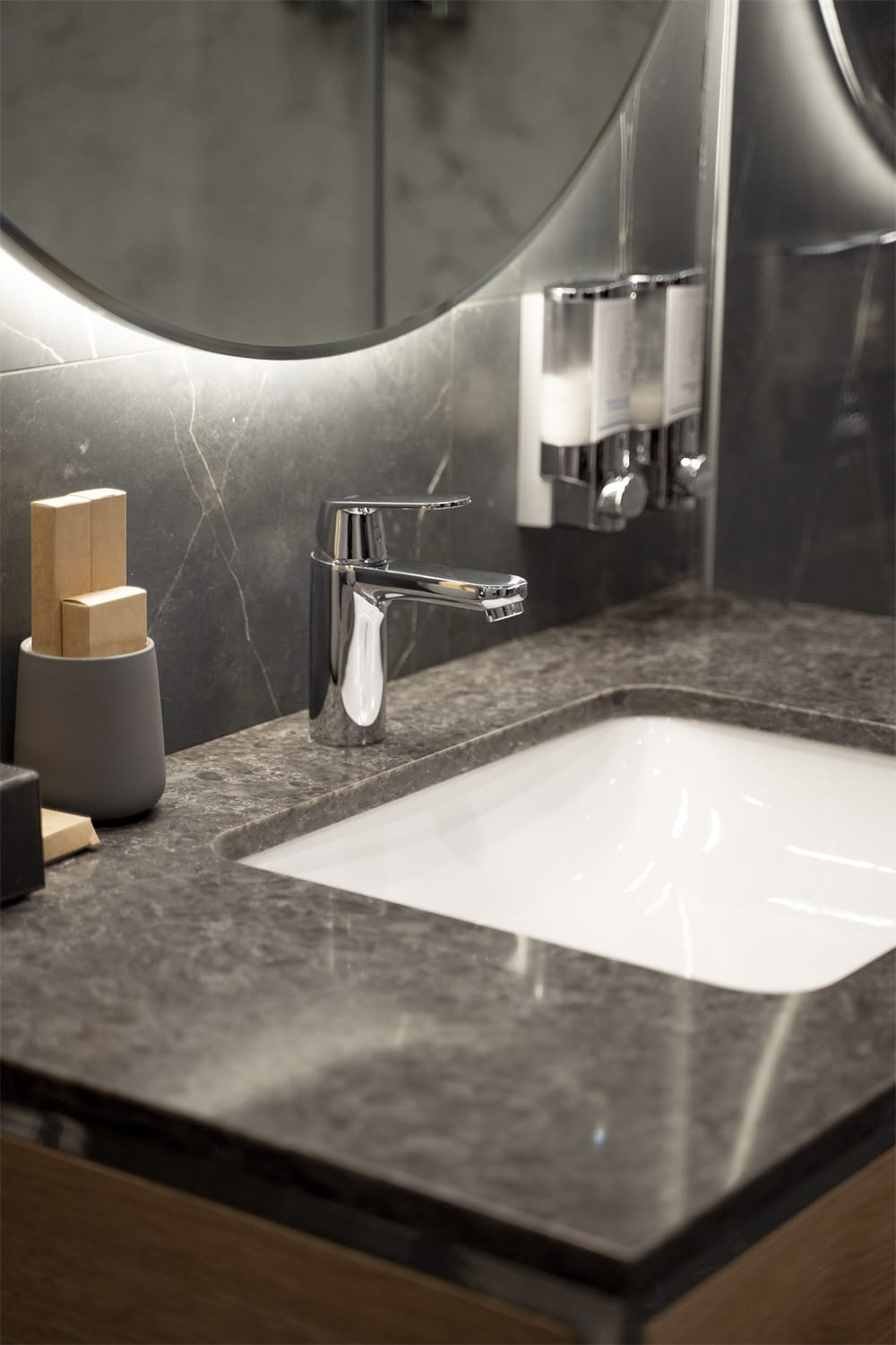 Bathroom Vanity Tops installation for modern luxury bathroom remodeling project in Chicagoland