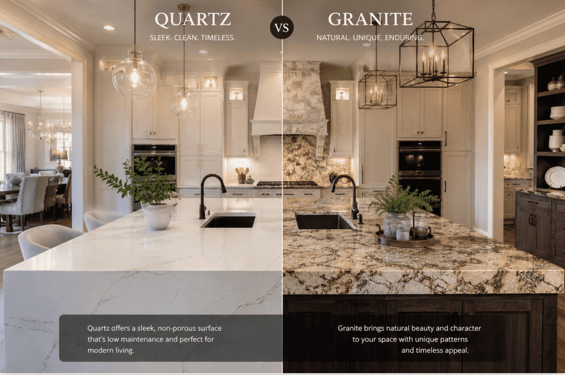 “Modern Illinois kitchen featuring quartz and granite countertops comparison”